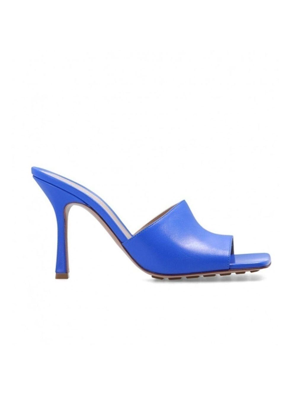 Bottega Veneta F20 Stretch Mule Heeled Sandals in Blue Leather - NWT